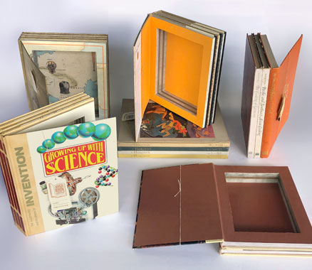 Collection of stacked book boxes